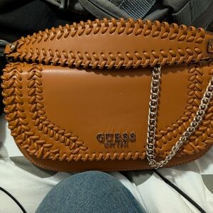 Guess Tan Leather Crossbody Bag with Chain